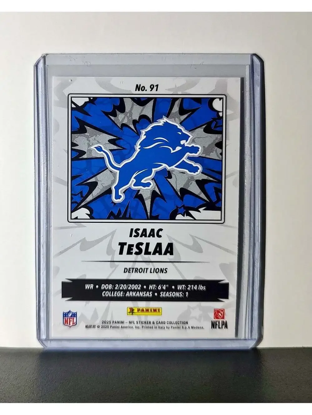 Isaac TeslAa Rookie 2025 Panini NFL #91 Sticker Card Detroit Lions